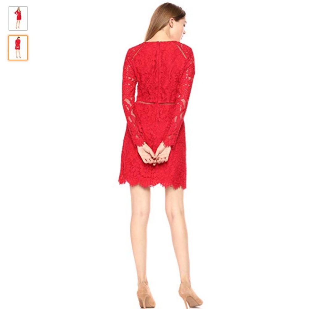 Monique Lhuillier Embroidered Red Lace Dress Sz12 - Picture 7 of 7